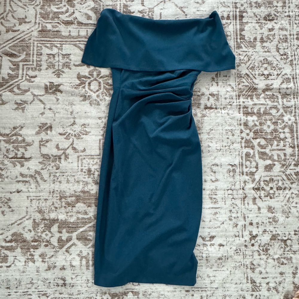 Teal Off-Shoulder Midi Dress